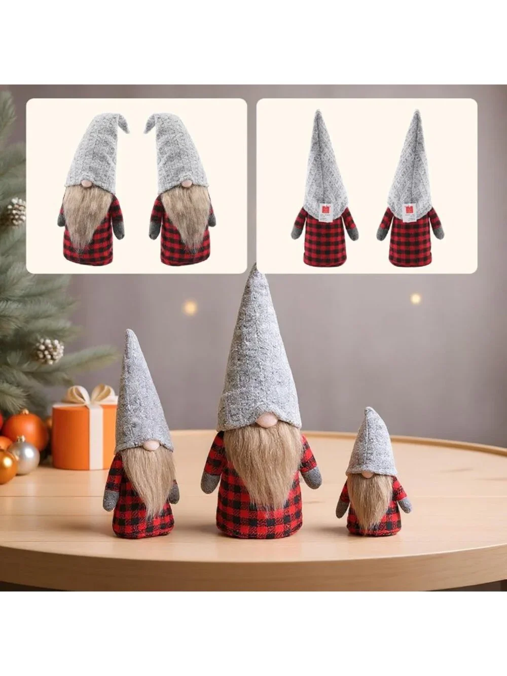 Handmade Christmas Gnomes Decorations - 3 Pack Nordic Elf Santa Figurines for